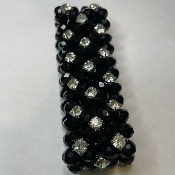 Black beaded thick 1 in. Faux bracelet, stretch, Women’s Jewelry - Picture 2 of 5
